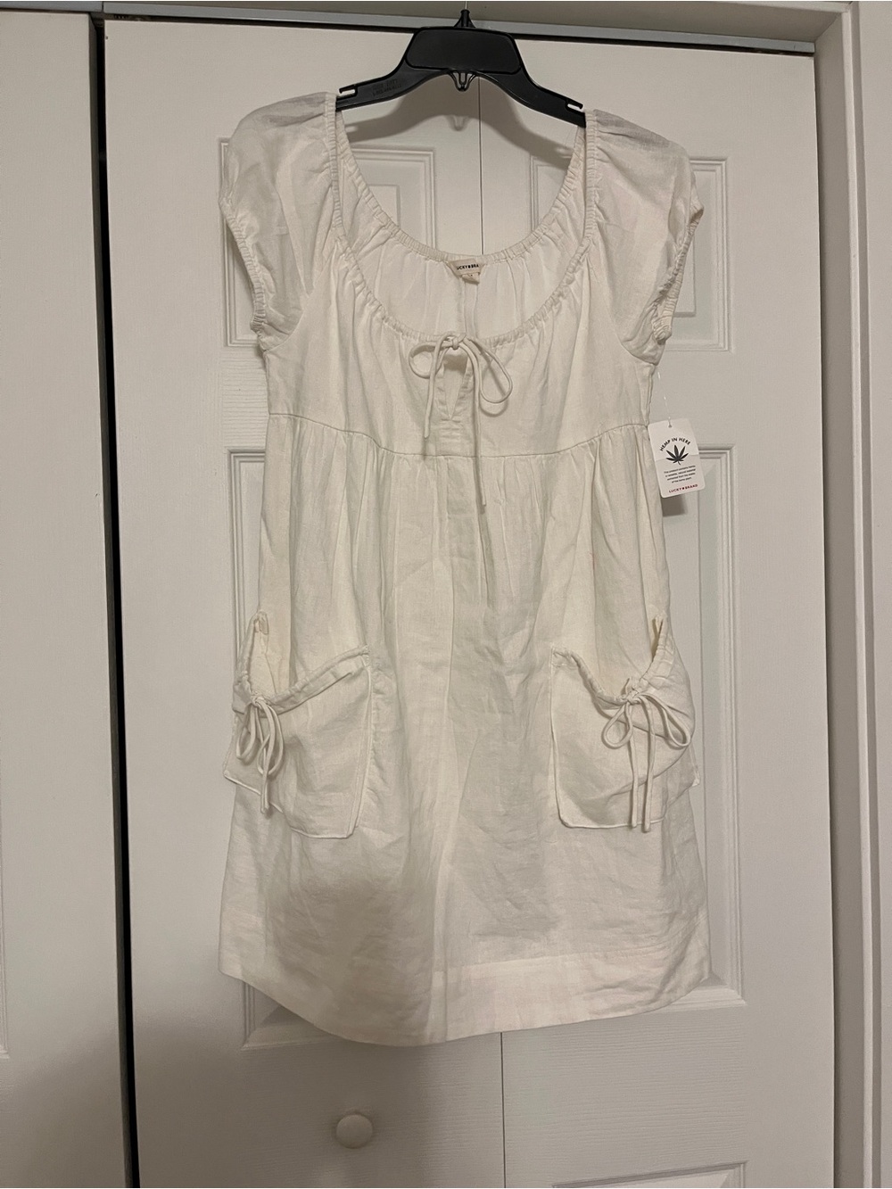 Lucky Brand White Short Sleeve Peasant Dress